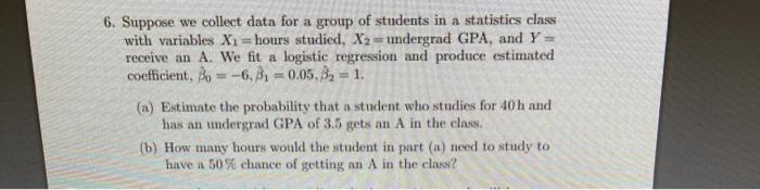 Solved 6. Suppose we collect data for a group of students in | Chegg.com