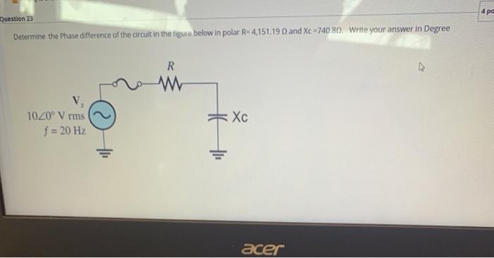 Solved 4 po Question 23 Determine the Phase difference of | Chegg.com