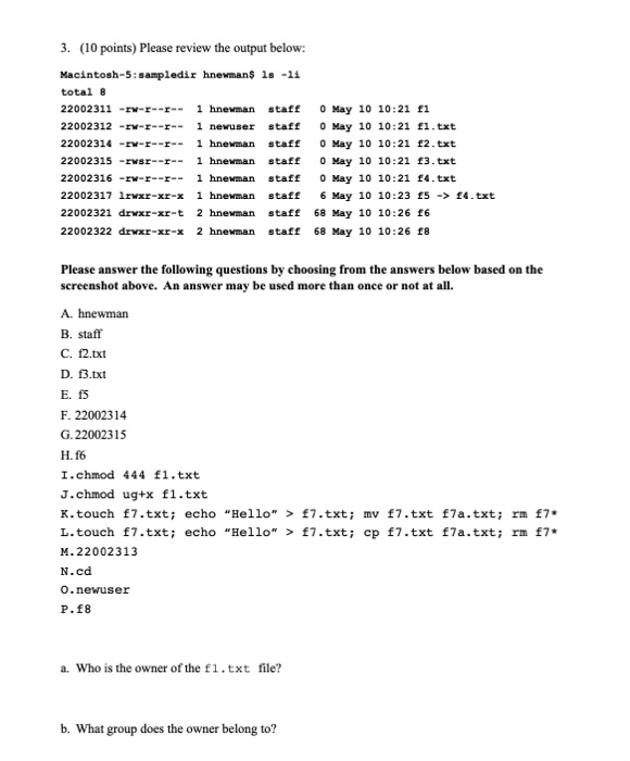 Solved 3 10 Points Please Review The Output Below Mac Chegg Com