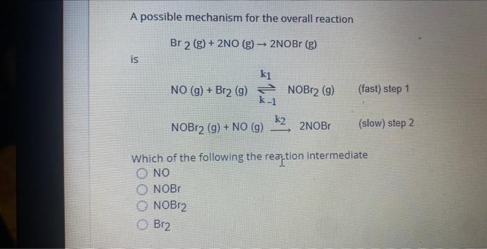 Solved A Possible Mechanism For The Overall Reaction Br2( | Chegg.com