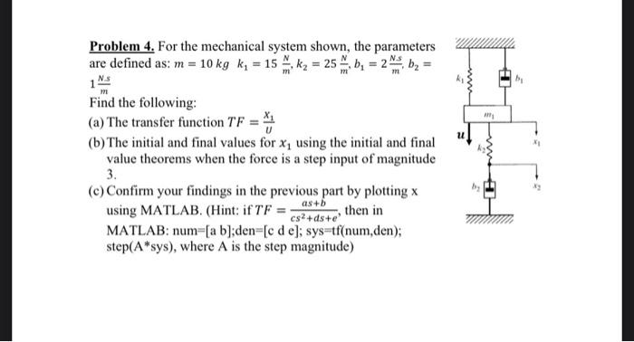 Solved Problem 4. For The Mechanical System Shown, The | Chegg.com