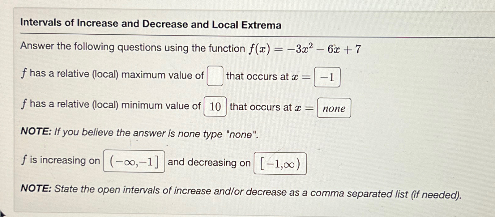 Solved Intervals of Increase and Decrease and Local | Chegg.com