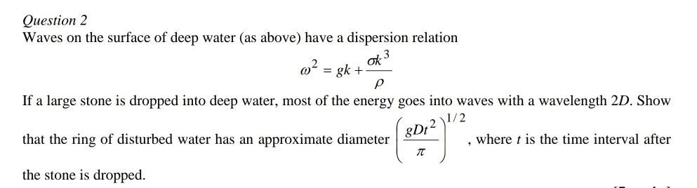 Solved m2 = gk + Question 2 Waves on the surface of deep | Chegg.com