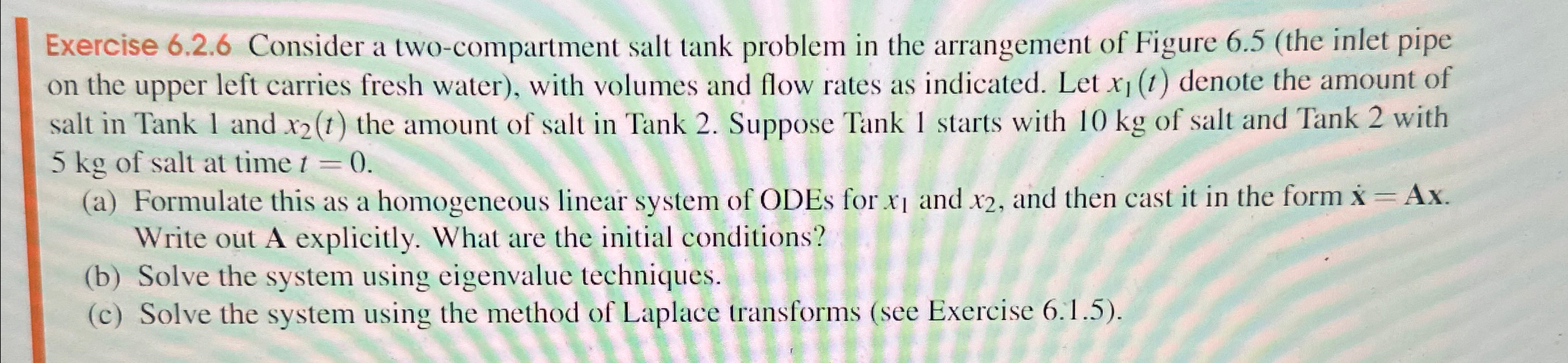 Solved Exercise 6.2.6 ﻿Consider a two-compartment salt tank | Chegg.com