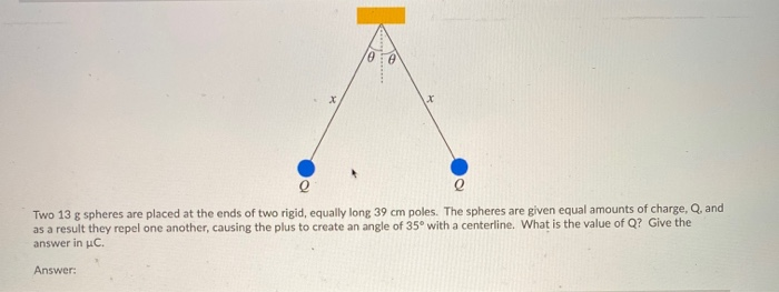 Solved _ Q Q Two 13 g spheres are placed at the ends of two | Chegg.com