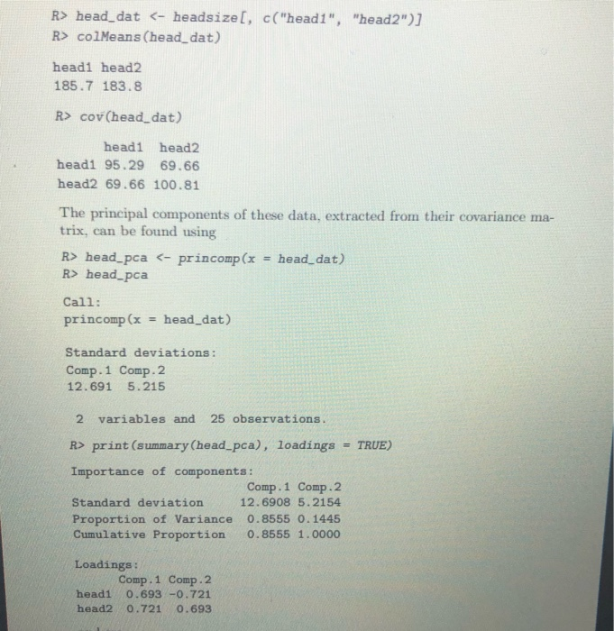 Solved Table 3.1: headsize data. Head Size Data. 157 195 163 | Chegg.com