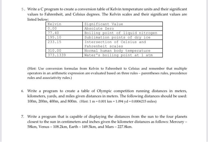 Solved 5. Write a C program to create a conversion table of