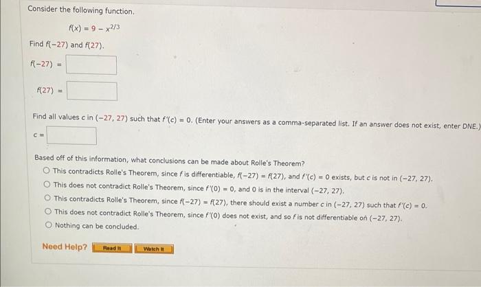 Solved Consider the following function. f(x)=9−x2/3 Find | Chegg.com