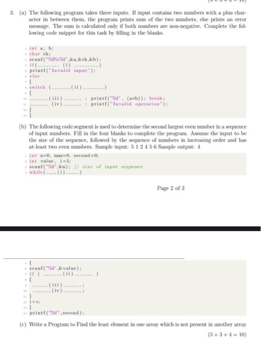 Solved 3. (a) The following program takes three inputs. If | Chegg.com