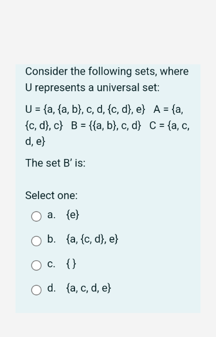 Solved Consider The Following Sets, Where U Represents A | Chegg.com