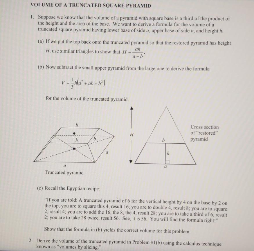 volume formula for square pyramid