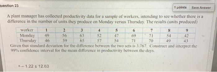 Solved Ruestion 23 1 points Save Answer A plant manager has | Chegg.com