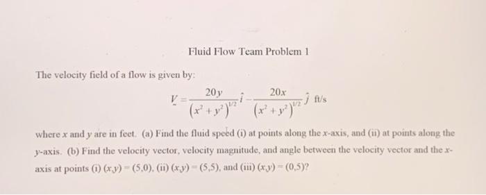 Solved Fluid Flow Team Problem 1 The velocity field of a | Chegg.com