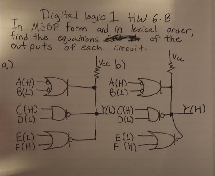 Solved Digital logic 1 HW 6.8 In MSOP Form and in lexical | Chegg.com