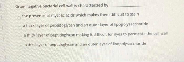 Solved Gram negative bacterial cell wall is characterized by | Chegg.com