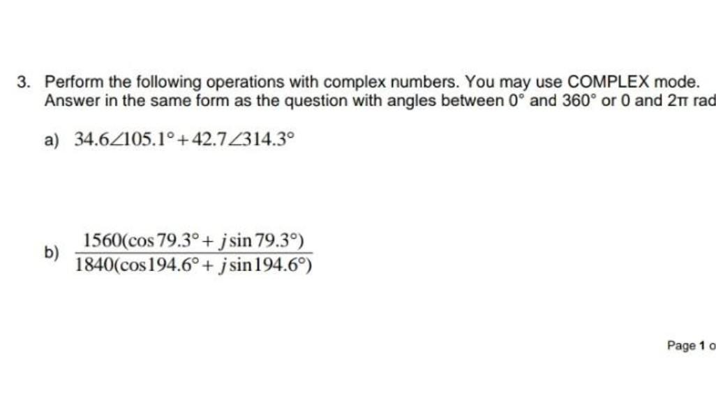 Solved 3. Perform the following operations with complex | Chegg.com