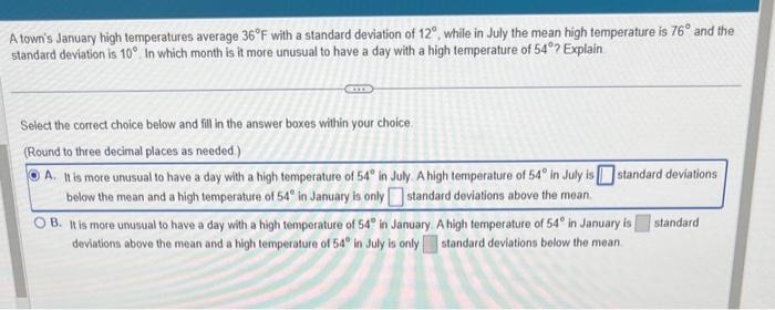 Solved A town's January high temperatures average 36∘F with | Chegg.com