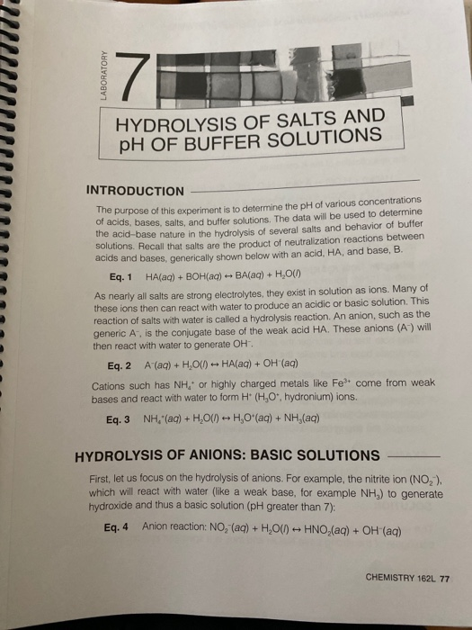 Hydrolysis Of Salts Lab Answers