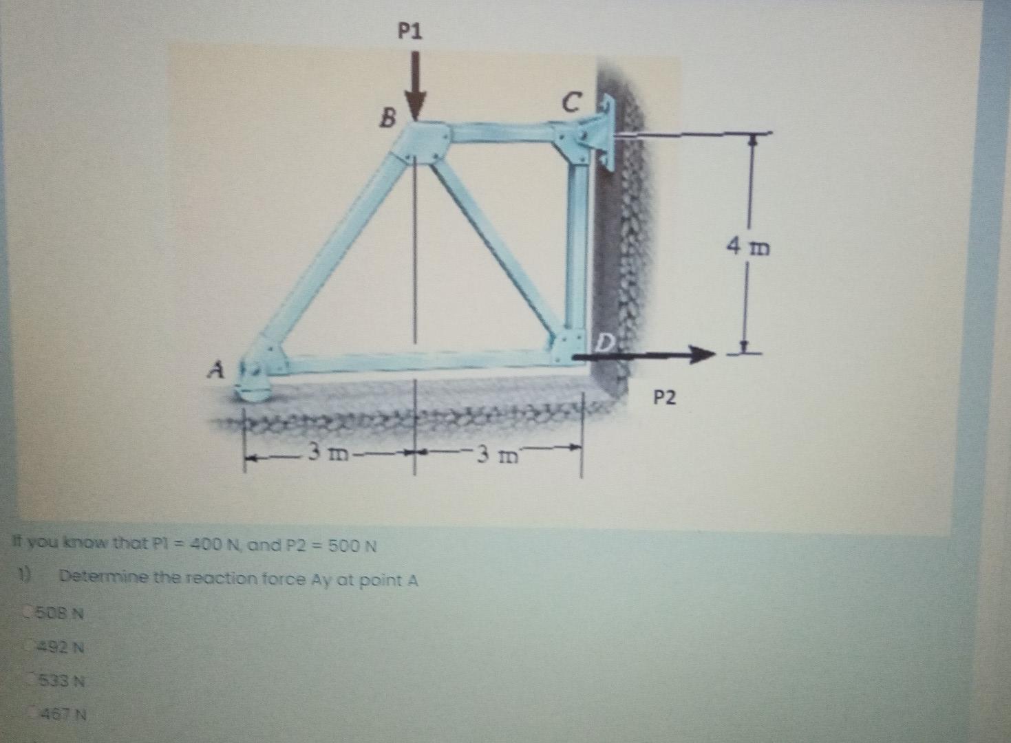 Solved P1 са B 4 in P2 3m- if you know that P1 = 400 N and | Chegg.com