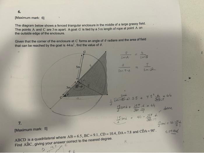 Solved [Maximum mark: 6] The diagram below shows a fenced | Chegg.com