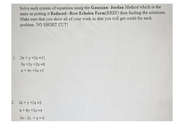 Solved Solve each system of equations using the | Chegg.com