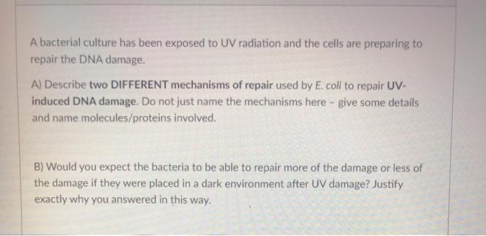 Solved A bacterial culture has been exposed to UV radiation | Chegg.com
