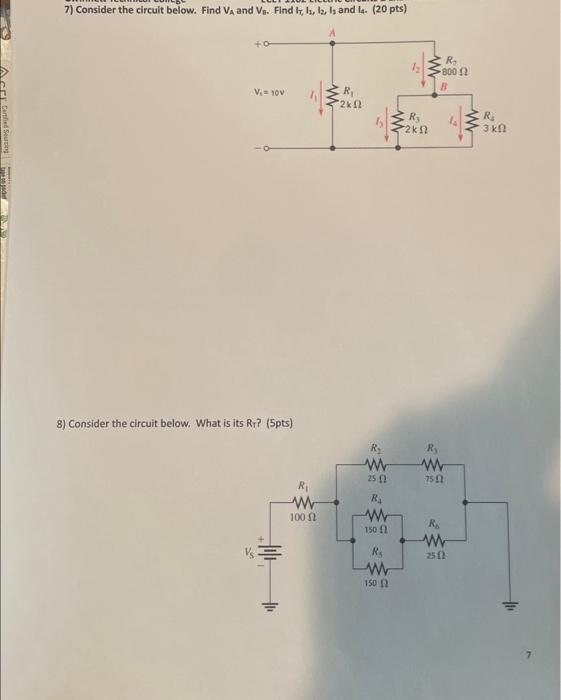 Solved 7) Consider The Circuit Below. Find VA And VB. Find | Chegg.com