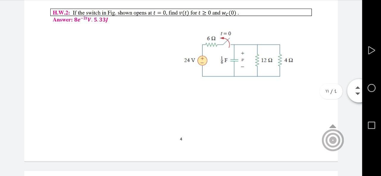 Solved H.W.2: If the switch in Fig. shown opens at t = 0, | Chegg.com