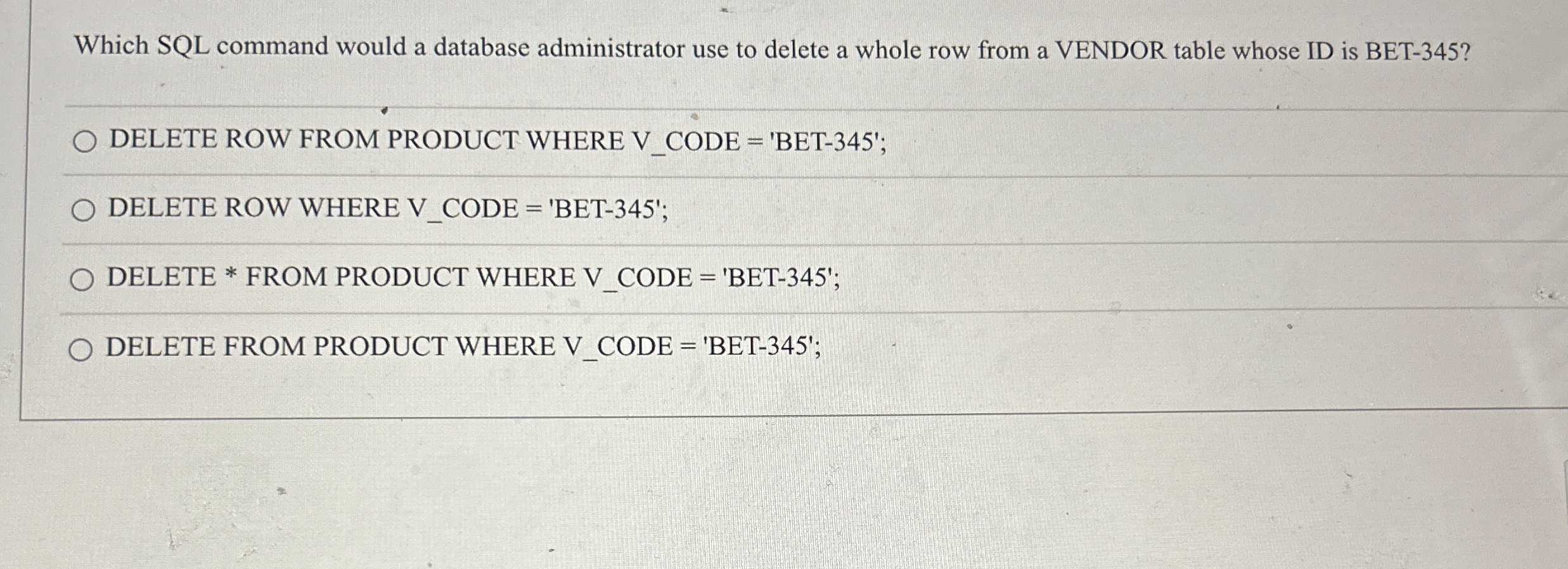 Solved Which SQL command would a database administrator use | Chegg.com