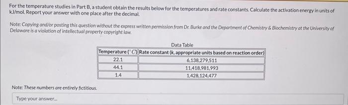 Solved For the temperature studies in Part B, a student | Chegg.com