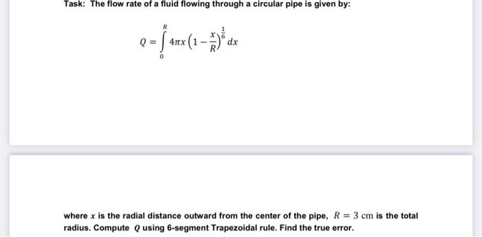 Solved Task: The flow rate of a fluid flowing through a | Chegg.com