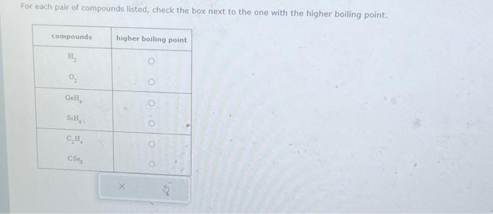 Solved For each pair of compounds listed check the box next