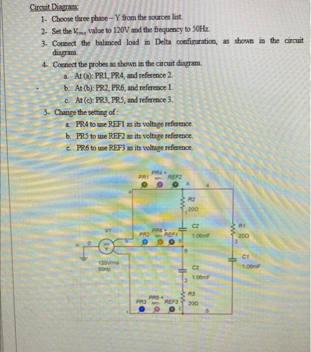 Solved Crrcuit Diagram: 1- Choose three phase −Y from the | Chegg.com
