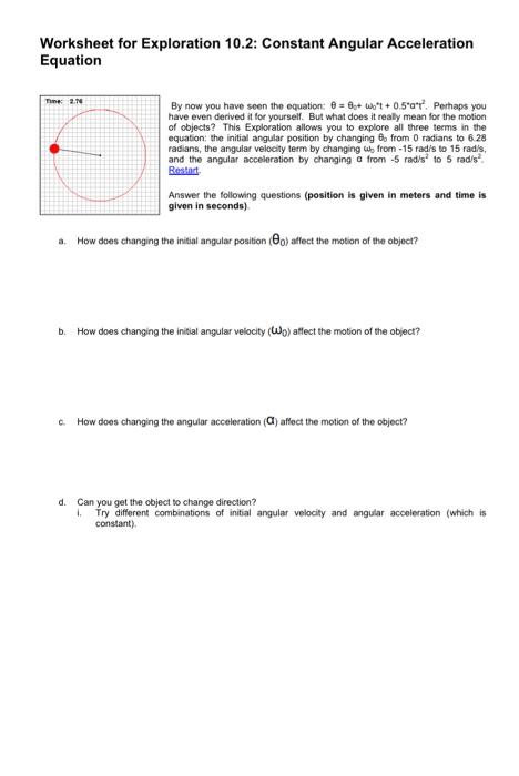 Solved Worksheet for Exploration 10.2: Constant Angular | Chegg.com