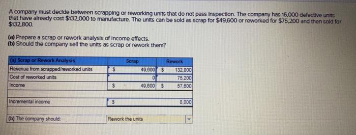 Solved A Company Must Decide Between Scrapping Or Reworking | Chegg.com
