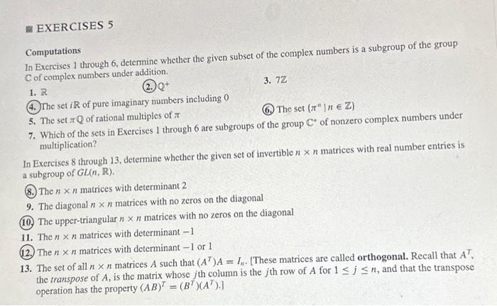 Solved Computations In Exercises 1 through 6 , determine | Chegg.com