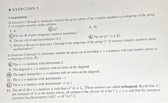 Solved Computations In Exercises 1 Through 6 , Determine | Chegg.com