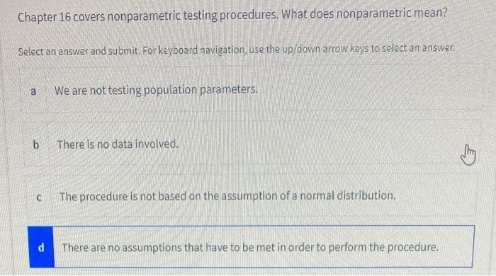 Solved Chapter 16 covers nonparametric testing procedures. | Chegg.com