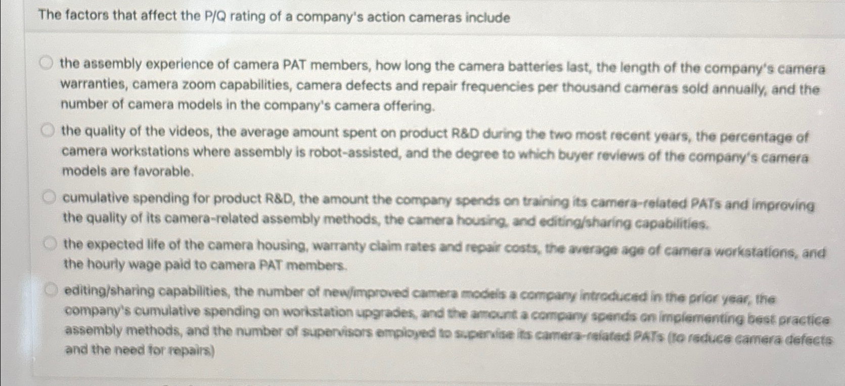 Solved The factors that affect the P/Q rating of a company's | Chegg.com