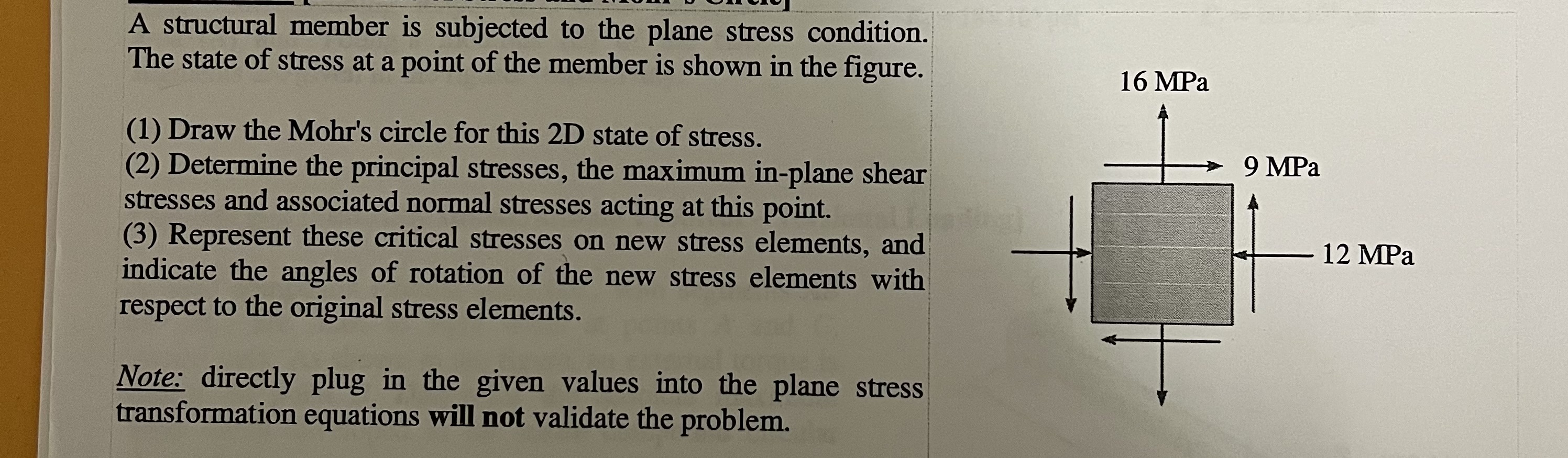 Solved A structural member is subjected to the plane stress | Chegg.com