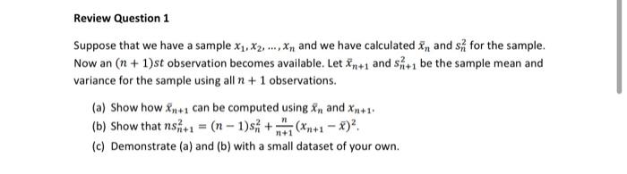 Solved Review Question 1 Suppose that we have a sample | Chegg.com