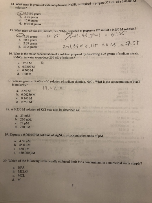 Solved 14. What mass in grams of sodium hydroxide, NaOH, is | Chegg.com