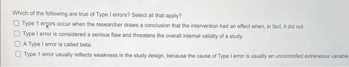 Solved Which of the following are true of Type I errors? | Chegg.com