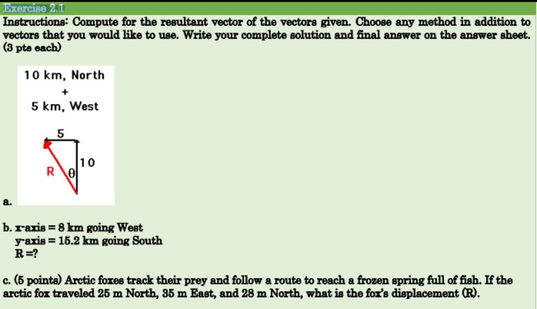 Solved Exercise 2.1 Instructions: Compute for the resultant | Chegg.com