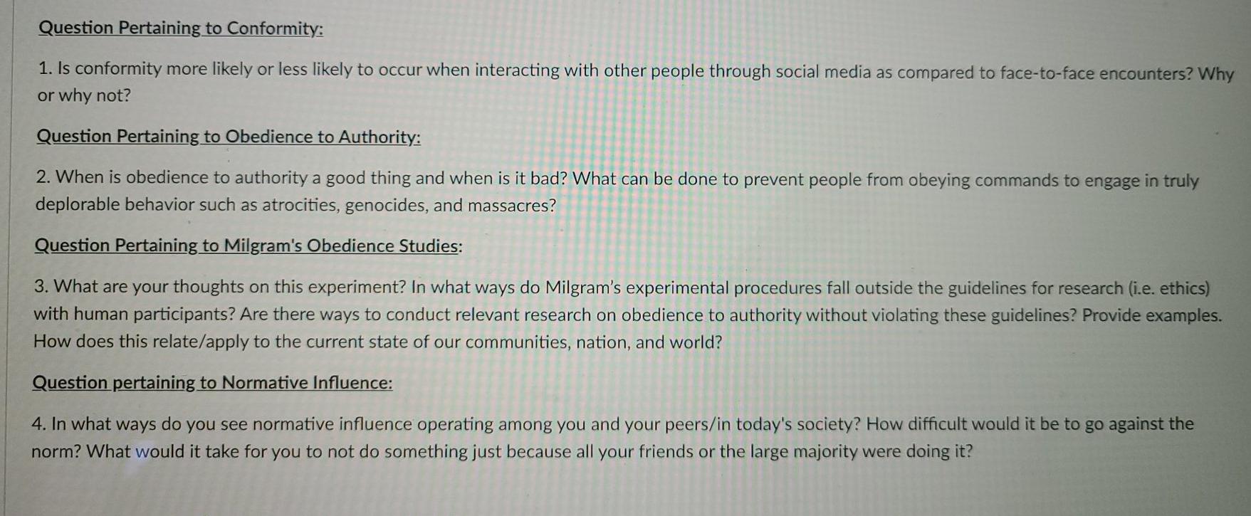 Solved Question Pertaining to Conformity: 1. Is conformity | Chegg.com