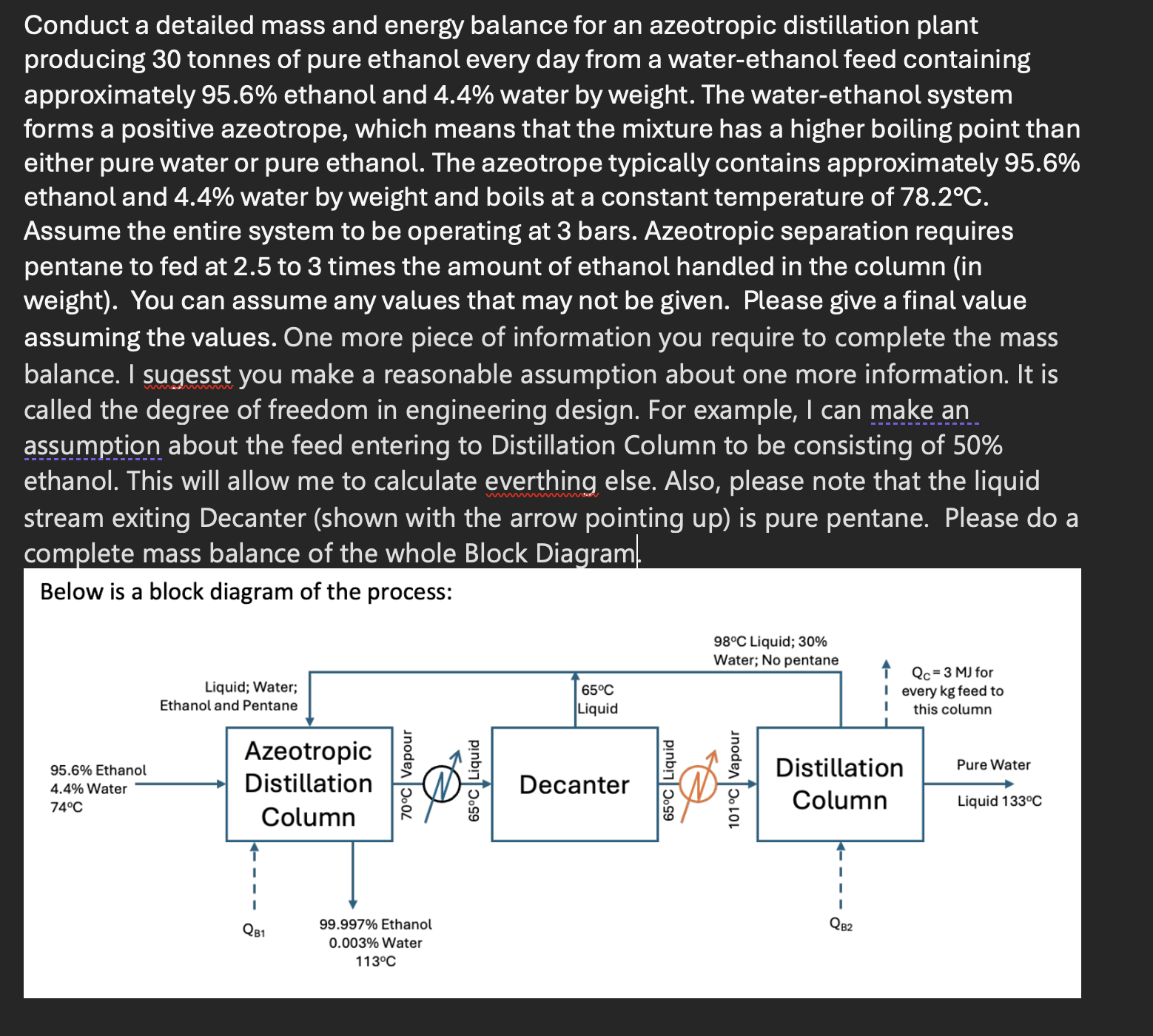 Solved Conduct a detailed mass and energy balance for an | Chegg.com