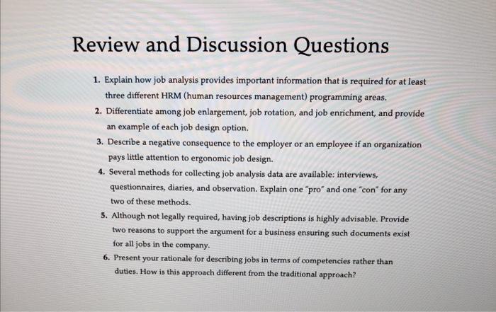 Solved Review and Discussion Questions 1. Explain how job | Chegg.com
