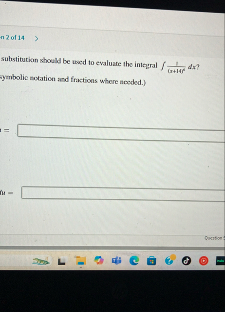 Solved n 2 ﻿of 14substitution should be used to evaluate the | Chegg.com