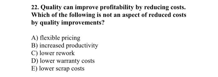 Solved 22. Quality Can Improve Profitability By Reducing | Chegg.com