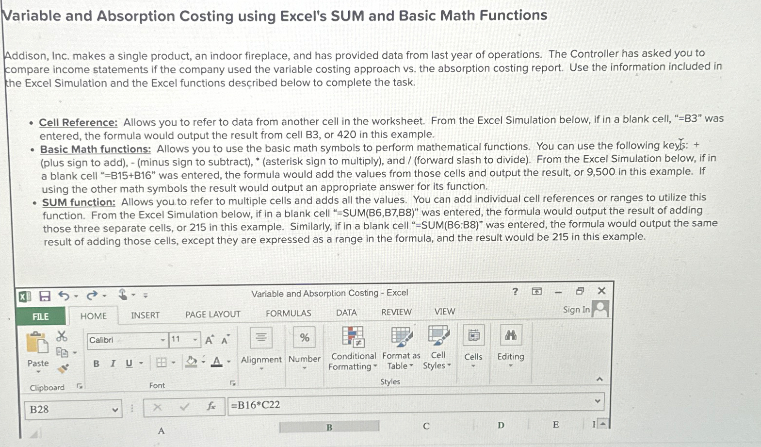 Solved Variable And Absorption Costing Using Excels Sum And 2168